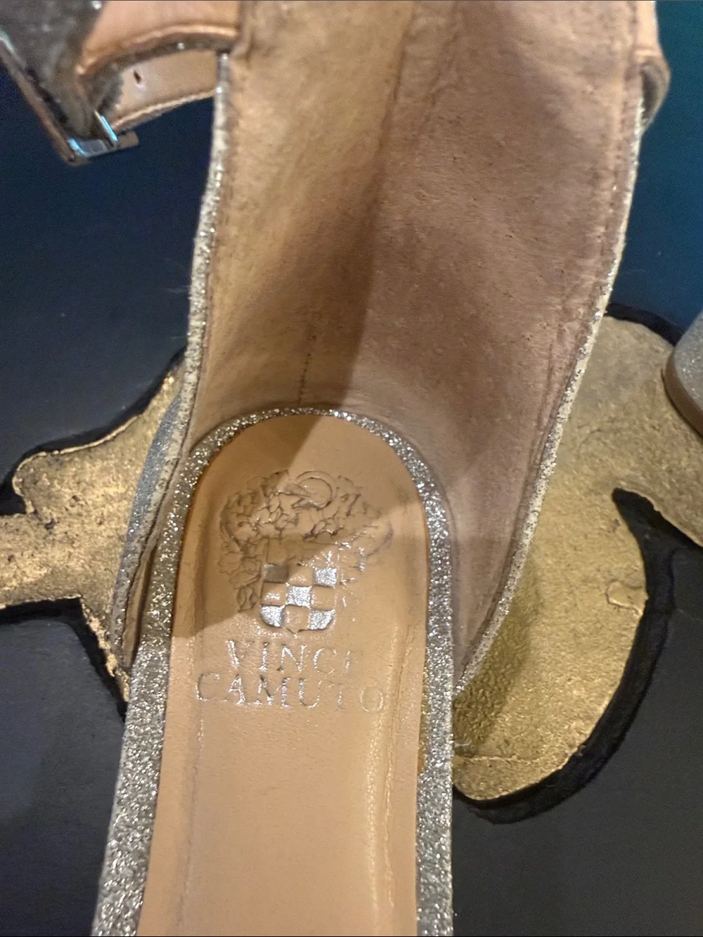 Girls Vince Camuto Silver Glitter Ankle-Strap Block Heel Sandals